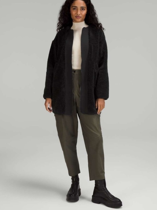 lululemon athletica Jackets & Blazers - lululemon Collarless Sherpa Jacket Long Length Full Zip Fleece Coat Black: 6